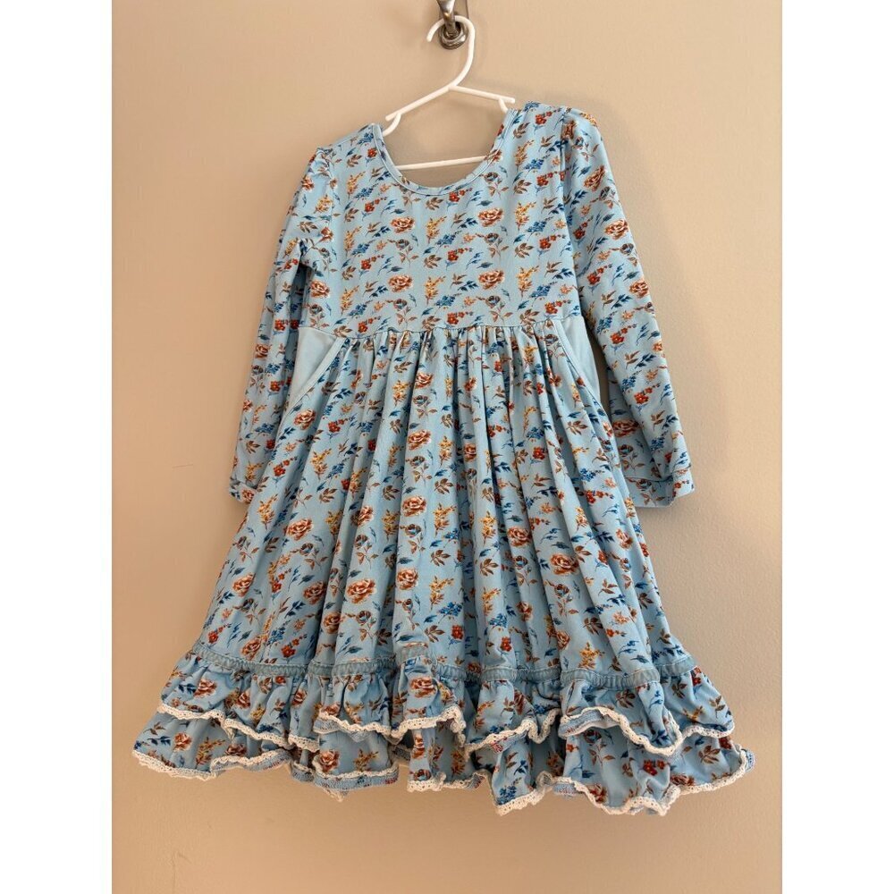 Makena Lane Laila Twirl Girls Baby Blue Floral Long Sleeve Dress Size 7 - Picture 4 of 11